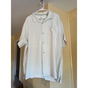 Tommy Bahama XXL 100% Ivory Silk Shirt Mens Floral Short Sleeve Button Up!